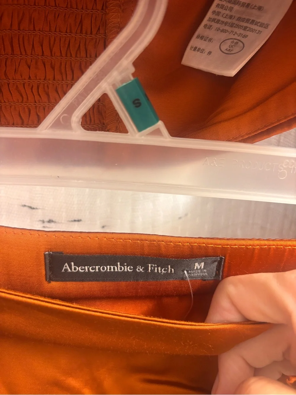 Abercrombie &Fitch Satin Rust Orange Ruched Skirt and top. NWT